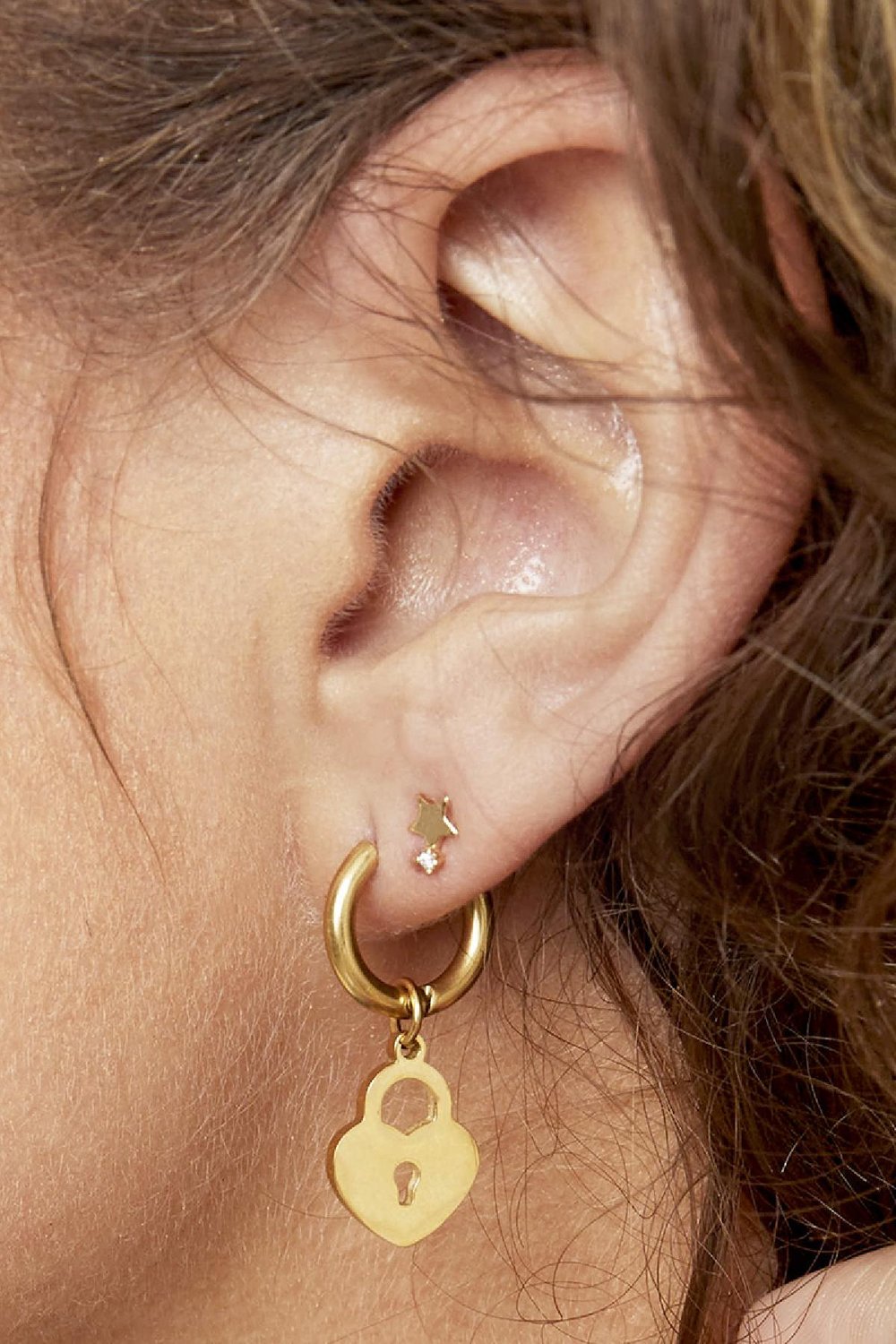 Ohrringe Locked Heart Goldfarbe Edelstahl h5Bild3